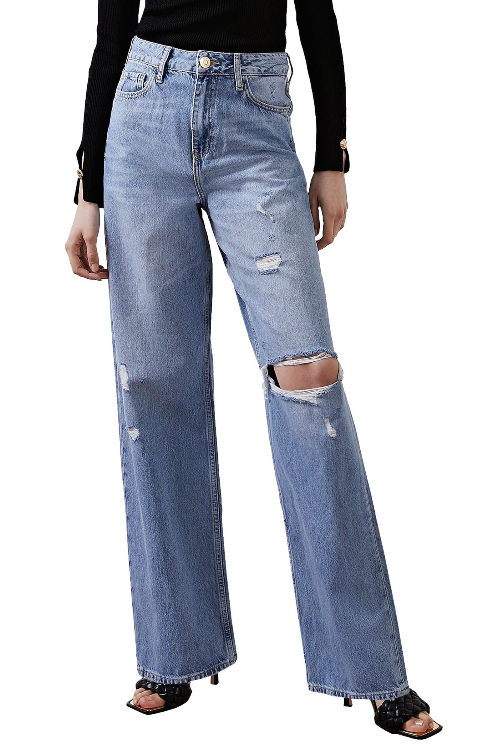 Ripped High Waist Flare JeansRIVER ISLAND | Nordstrom