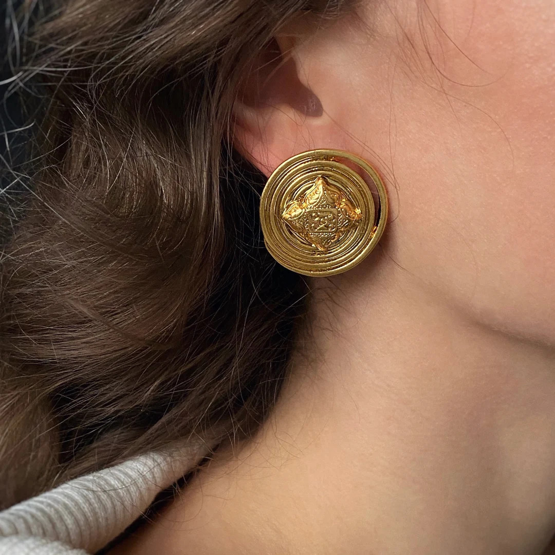 Old Money Earrings, Vintage Style Earrings, Button Earrings, Gold Disk Earrings, Coin Statement E... | Etsy (US)