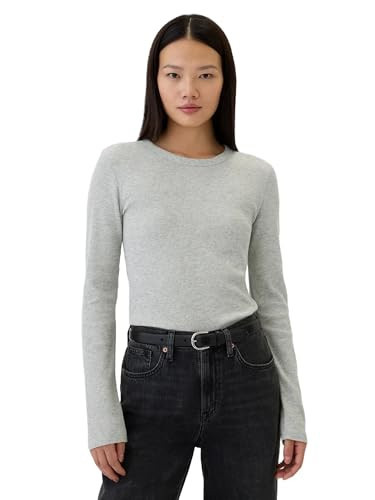 GAP Womens Long Sleeve Waffle Knit T-Shirt Light Grey L | Amazon (US)