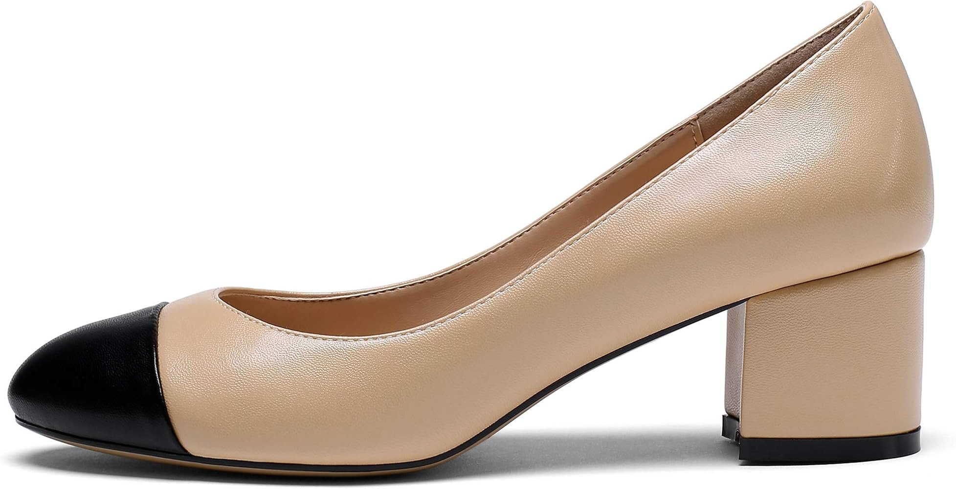 Eldof Round Cap Toe Pumps,Classy 2 Inches Block Heel Chic Pumps, Slip on Comfortable Chunky Heel for | Amazon (US)