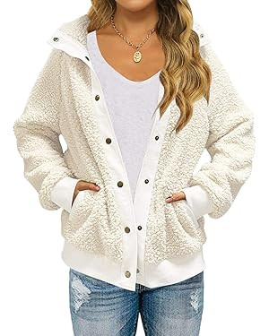 MEROKEETY Womens Winter Long Sleeve Button Sherpa Jacket Coat Pockets Warm Fleece | Amazon (US)