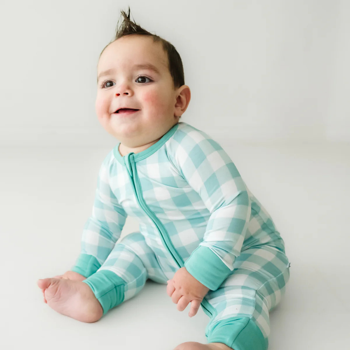 Aqua Gingham Zippy | Little Sleepies