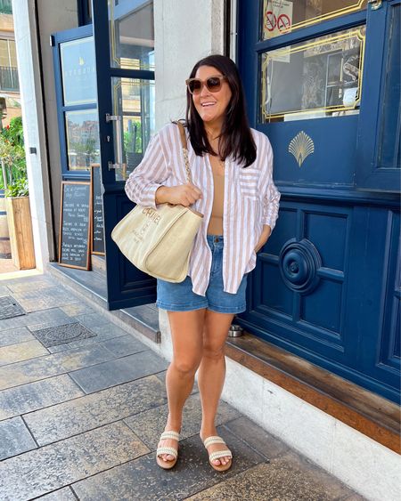 These comfy denim shorts have been on major repeat lately. Paired with a bodysuit and a cute stripe button down for a casual but chic look. 

#midsizefashion #midsizestyle #neutralstyle #neutralfashion #everydayfashion 

#LTKunder100 #LTKcurves #LTKsalealert