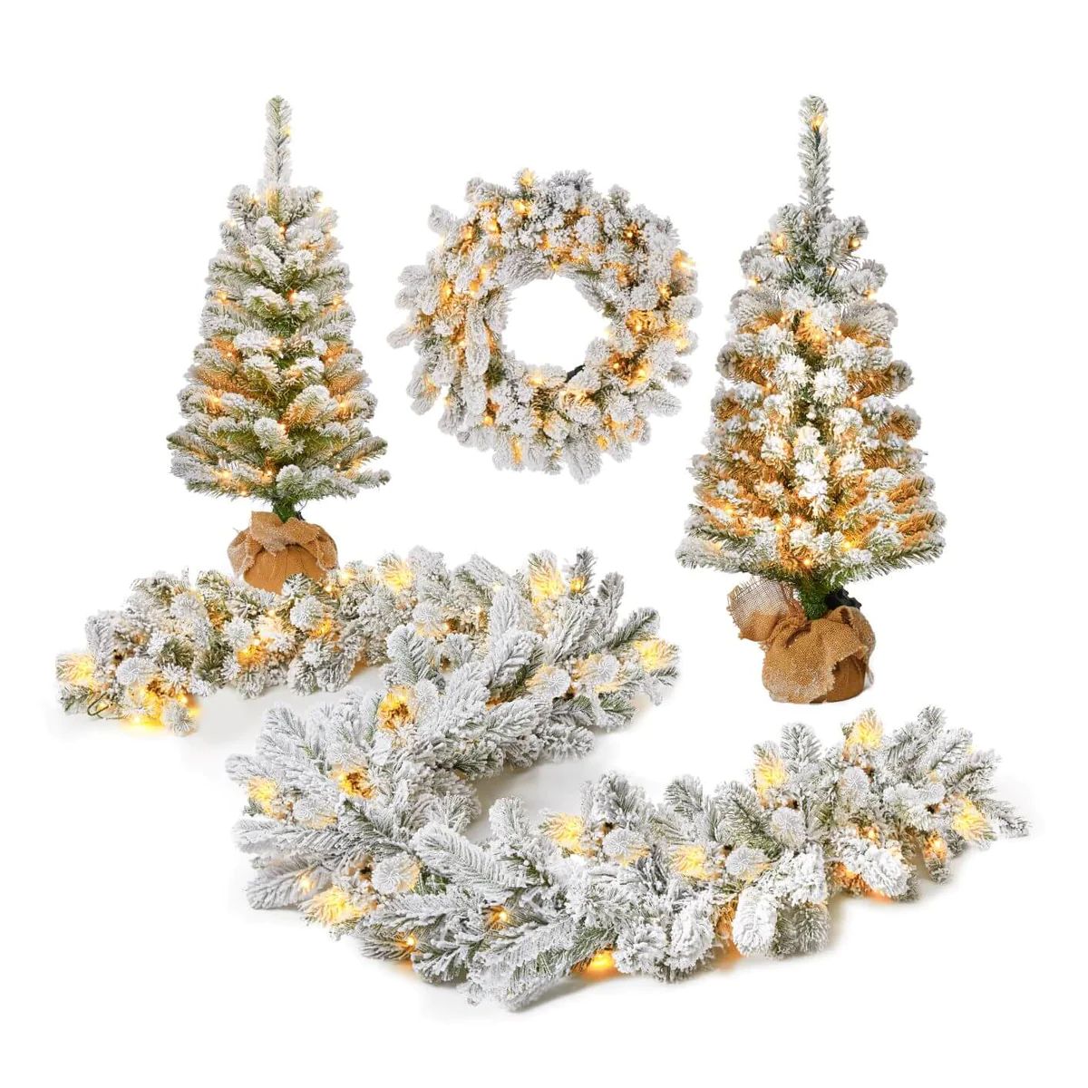 King Flock® Collection 4-Piece Set with Warm White LED Lights (Plug or Battery Operated) | King of Christmas