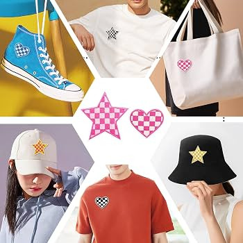 Jongdari 18pcs Multicolour Heart Iron On Patches for Hats, Five-Pointed Star Racing Day Checkered... | Amazon (US)