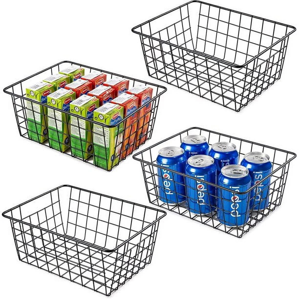 Wire Storage Baskets for Organizing, 4 Pack Metal Wire Freezer Organizer Bins with Handles, Large... | Walmart (US)