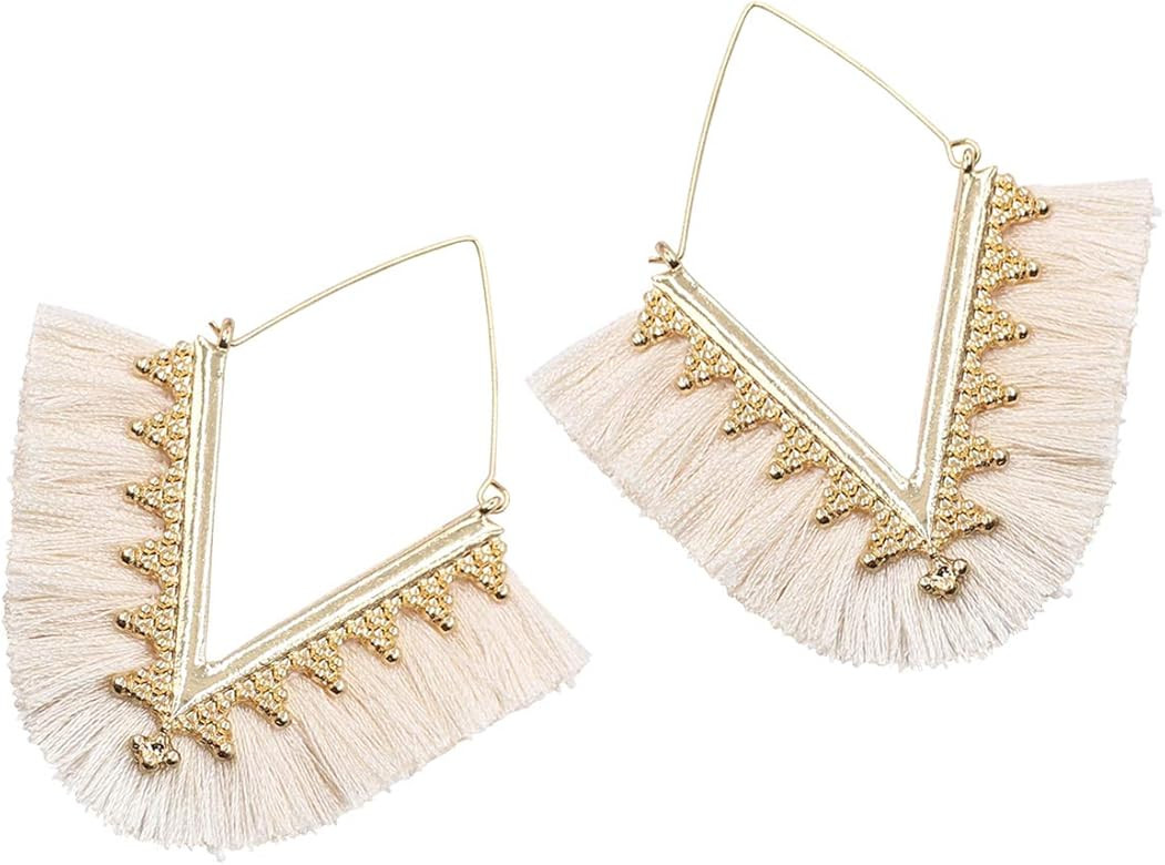Hoop Tassel Earrings V Shaped Fringe Drop Dangle Earrings for Women | Amazon (US)