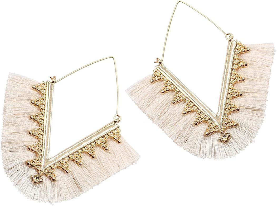 Hoop Tassel Earrings V Shaped Fringe Drop Dangle Earrings for Women | Amazon (US)