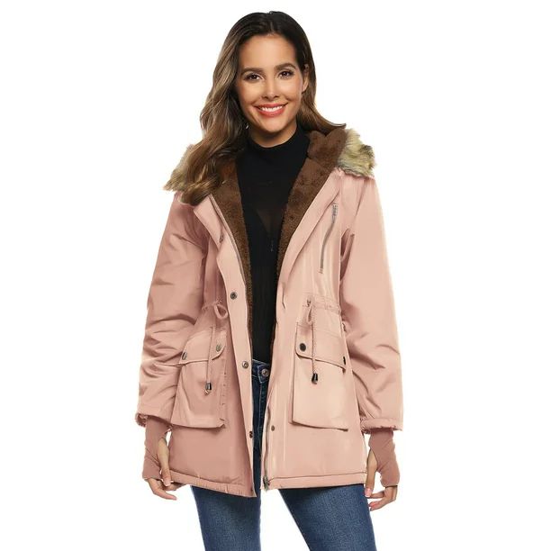 Grace Karin Winter Coats for Women, Hooded Fleece Lined Coats Parkas Faux Fur Jackets with Pocket... | Walmart (US)