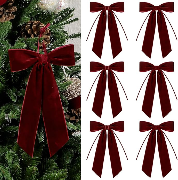 6 Pcs Christmas Velvet Bows - 10 x 7 Inch Vintage Ribbon Bow for Gift Wrapping Xmas Tree Wreath G... | Amazon (US)