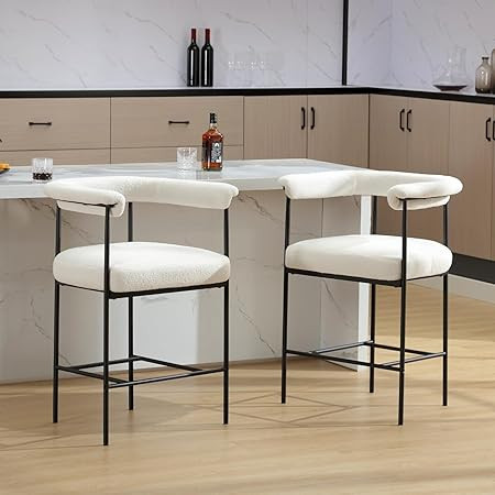 HEAH-YO Modern Sherpa Bar Stools Set of 2, 26 Inches Counter Stools with Back Boucle Upholstered ... | Amazon (US)