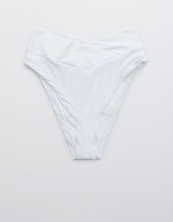 Aerie Ribbed Mix Crossover High Cut Cheeky Bikini Bottom | American Eagle Outfitters (US & CA)
