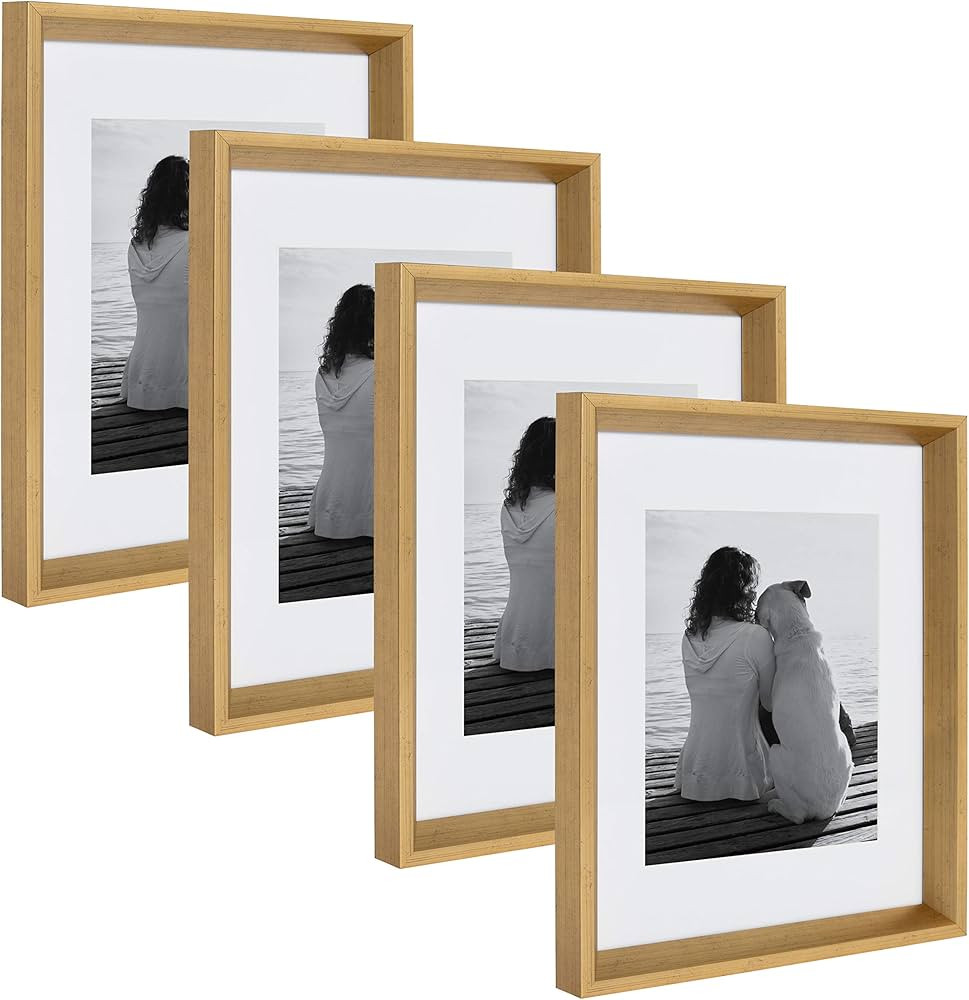 Kate and Laurel Calter Modern Wall Picture Frame Set, Gold 11x14 Matted to 8x10, Pack of 4 | Amazon (US)