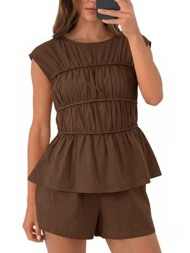Tankaneo Womens Summer 2 Piece Short Sets Cotton linen Vacation Outfits | Amazon (US)