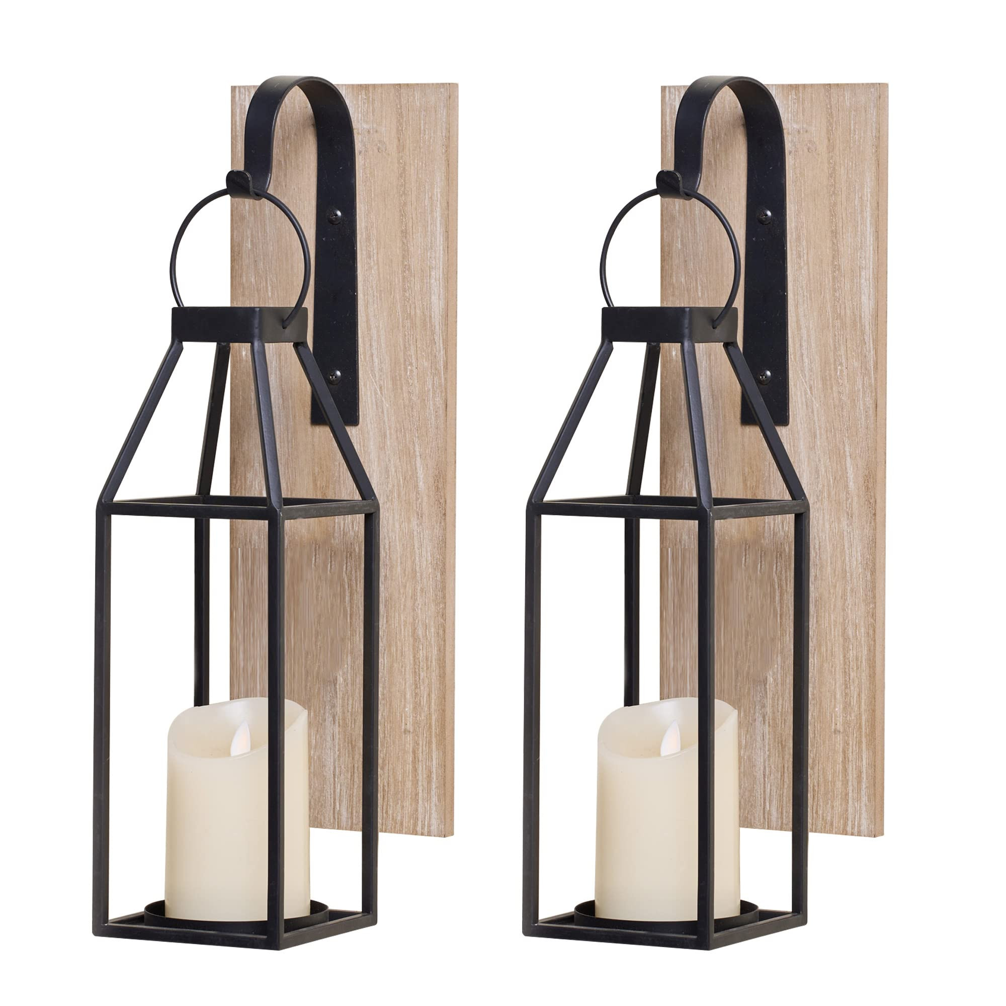 HPC Decor Set of 2 Wood and Metal Wall Sconce Candle Holders - LED Candle Wall Sconces for Porch,... | Amazon (US)