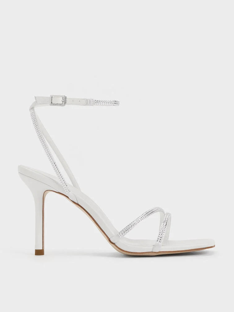 Gold Satin Crystal-Embellished Stiletto-Heel Sandals | CHARLES & KEITH | Charles & Keith US