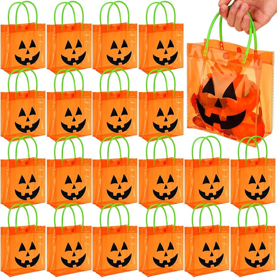 Sweetude 12 Packs Halloween Plastic Pumpkin Bags with Handles Halloween Jack O Lantern Pumpkin Ba... | Amazon (US)
