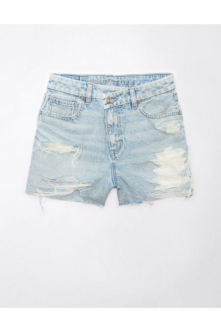 AE Strigid Curvy Ripped Denim Mom Short Women's Faded Light 0 | American Eagle Outfitters (US & CA)