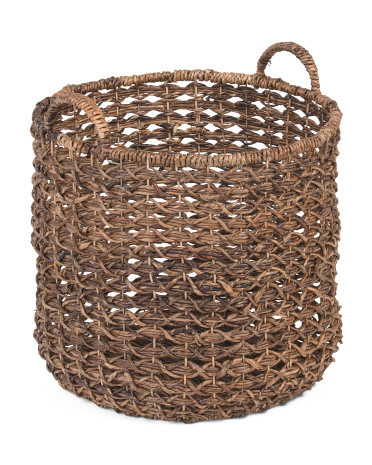 Large X Weave Bacbac Kalas Round Storage Baskets With Handles | TJ Maxx