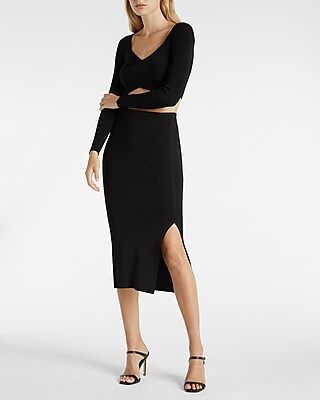 Body Contour Side Slit Midi Sweater Pencil Skirt | Express