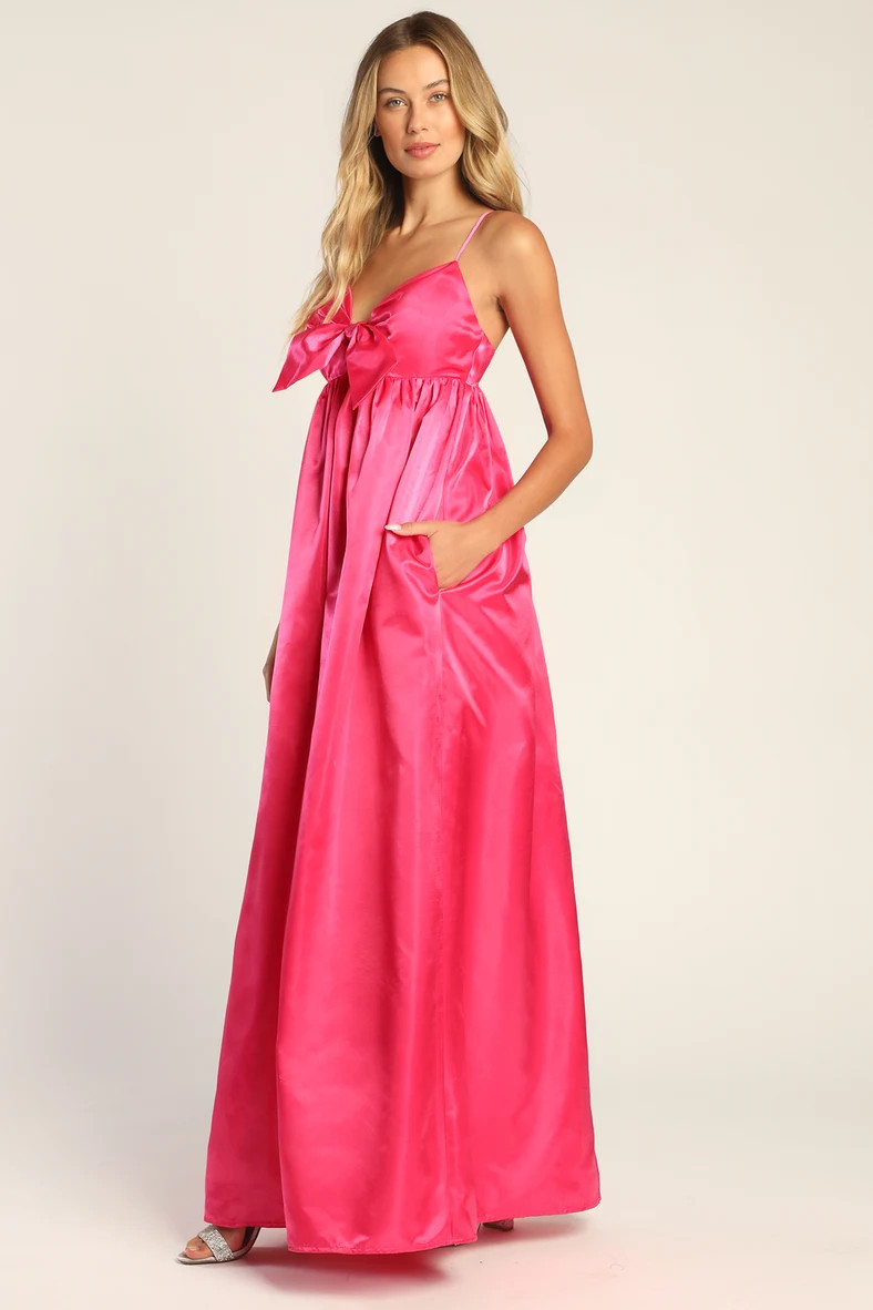 Flirting with Fab Pink Satin Babydoll Maxi Dress With Pockets | Lulus (US)