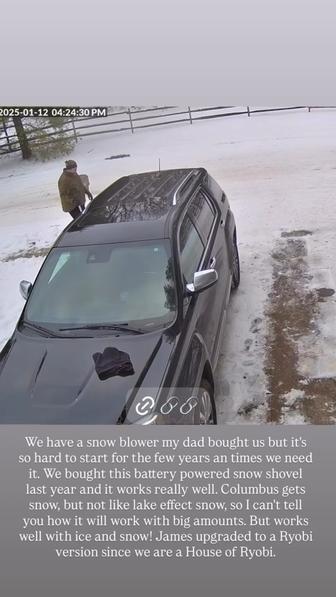 We have a snow blower my dad bought us but it's so hard to start for the few years an times we need it. We bought this battery powered snow shovel last year and it works really well. Columbus gets snow, but not like lake effect snow, so I can't tell you how it will work with big amounts. But works well with ice and snow! James upgraded to a Ryobi version since we are a House of Ryobi.