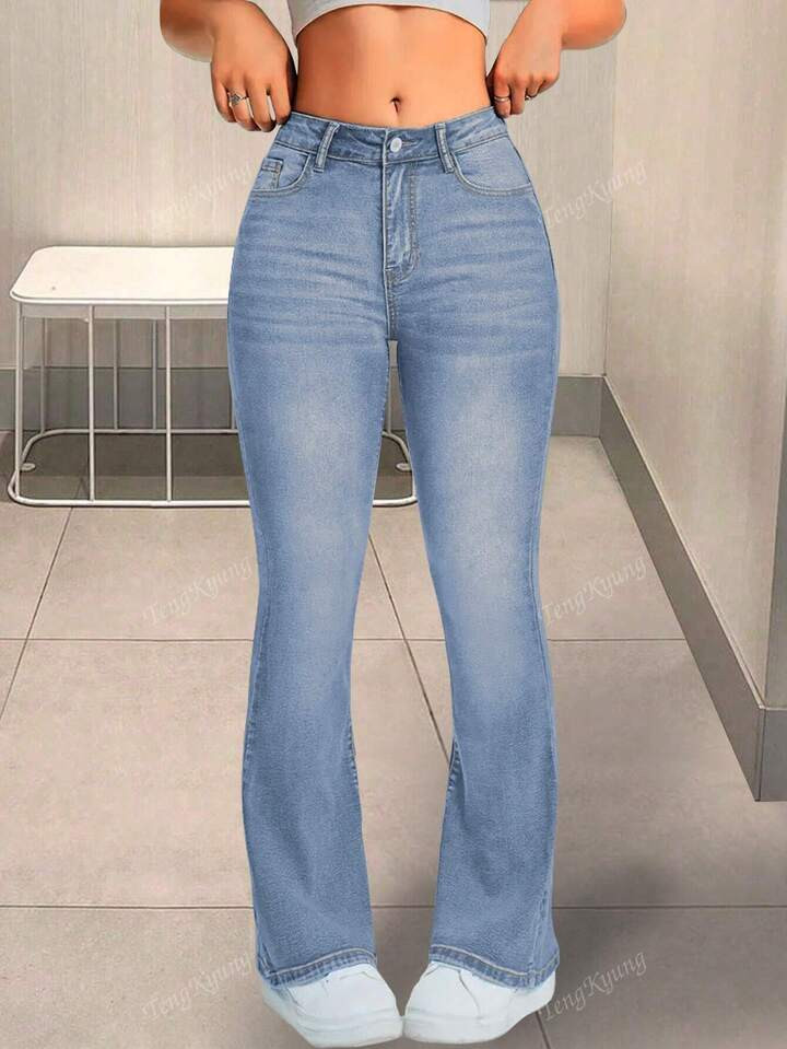 Women's Fashion Casual Flare Elegant Sporty Fitted Street Commute Gentle Personality Jeans | SHEIN