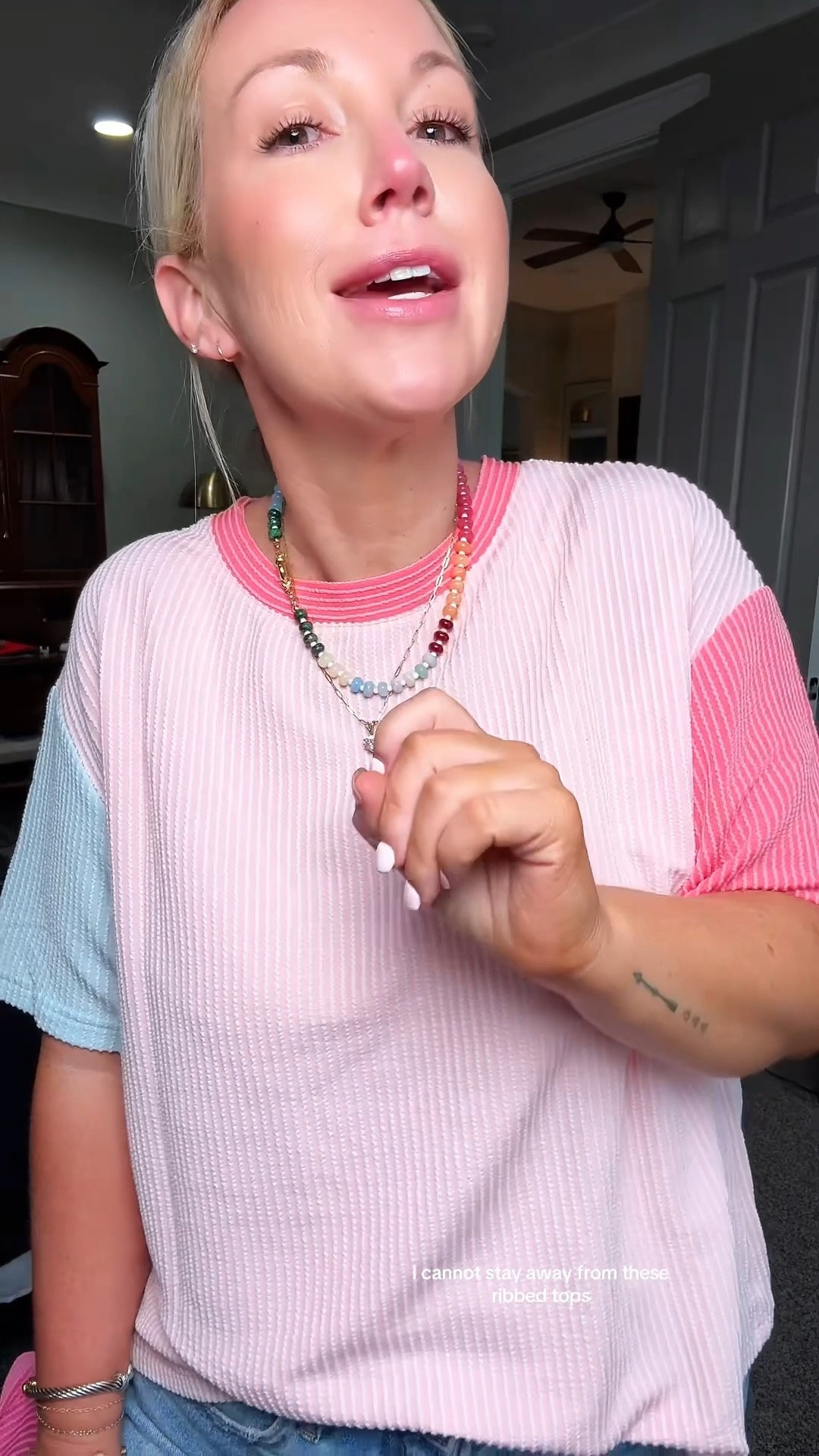 Im a sucker for a ribbed T-shirt of any kind, and I am obsessed with the color blocking on this one and how beautiful the colors are. 
#casualstyle #momoutfits #everydayshirts

#LTKOver40 #LTKPetite #LTKMidsize