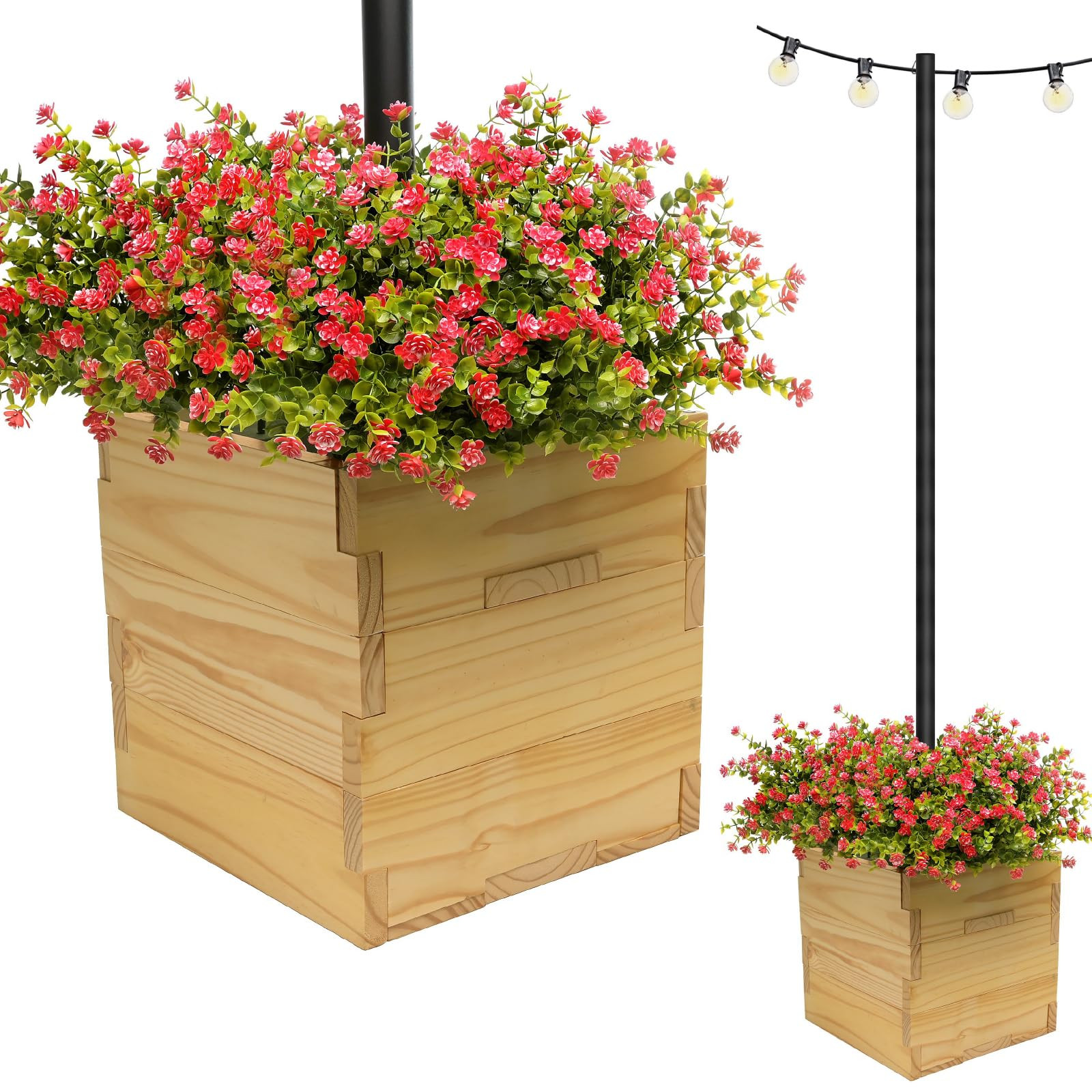 Extra Large Decorative Wooden Planter w/ Universal Pole Support for String Light Poles,Umbrellas,... | Amazon (US)
