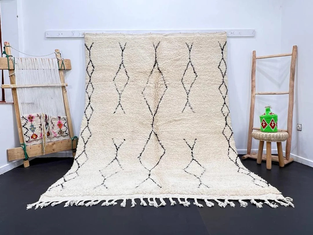 Beni ourain rug - Moroccan rug - Handmade rug - black and white rug - Custom rug - area rug - bla... | Etsy (US)
