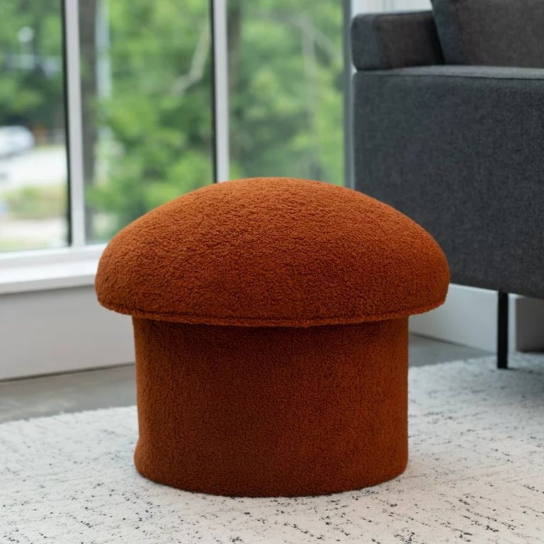 Mainstays Boucle Mushroom Upholstered Storage Ottoman, Terracotta | Walmart (US)