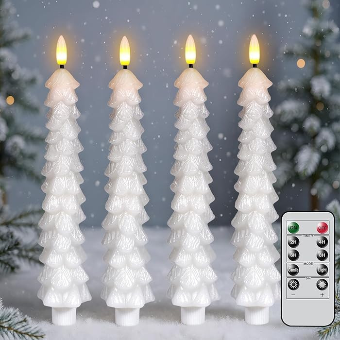Christmas Tree Candles with Remote, White Christmas Tree Flameless Taper Candles Battery Operated... | Amazon (US)