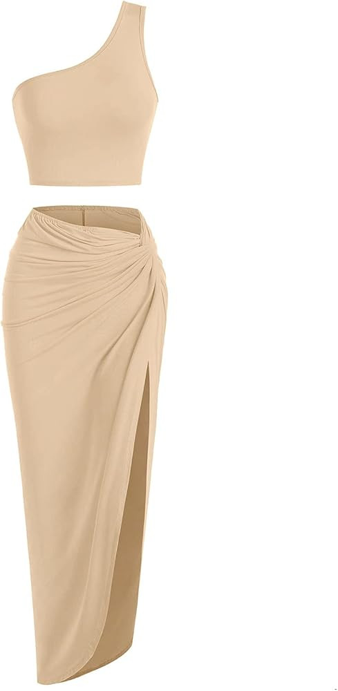 ZAFUL Women’s 2 Pieces Skirt with Crop Tank, High-Slit Twist Skirt Set Bodycon Dress for Party Club  | Amazon (US)