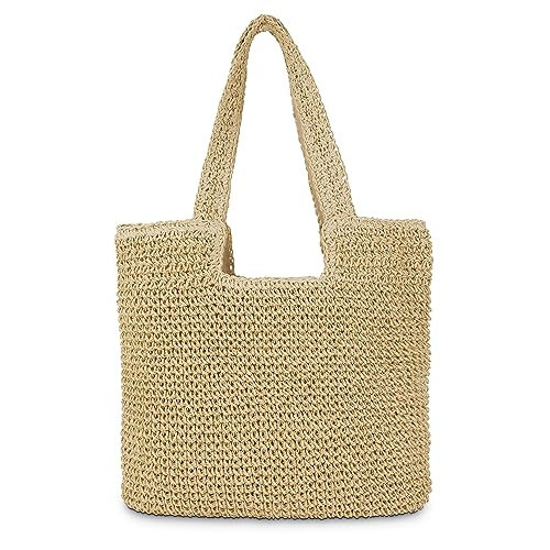 COZYOFFI Straw Beach Tote Bag: Large Summer Boho Woven Bags - Rattan Handmade Shoulder Handbags for Women(Beige) | Amazon (US)