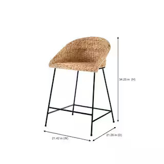 StyleWell 24 in. Natural Woven Hyacinth Counter Stool with Low Back ST1808296-NBLK - The Home Dep... | The Home Depot