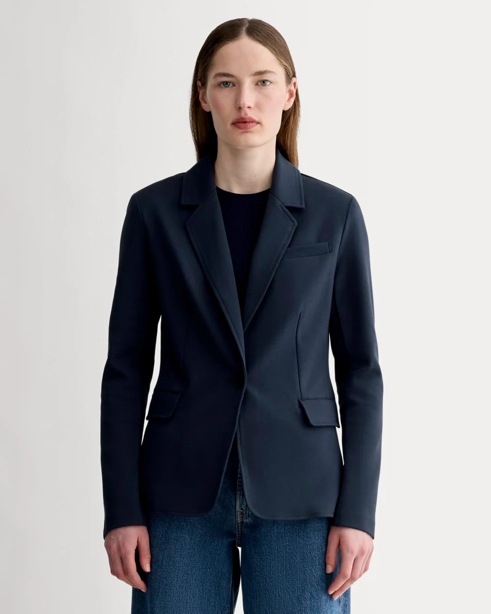 Everlane Dream Blazer In Navy, Size XXS, Cotton | Everlane