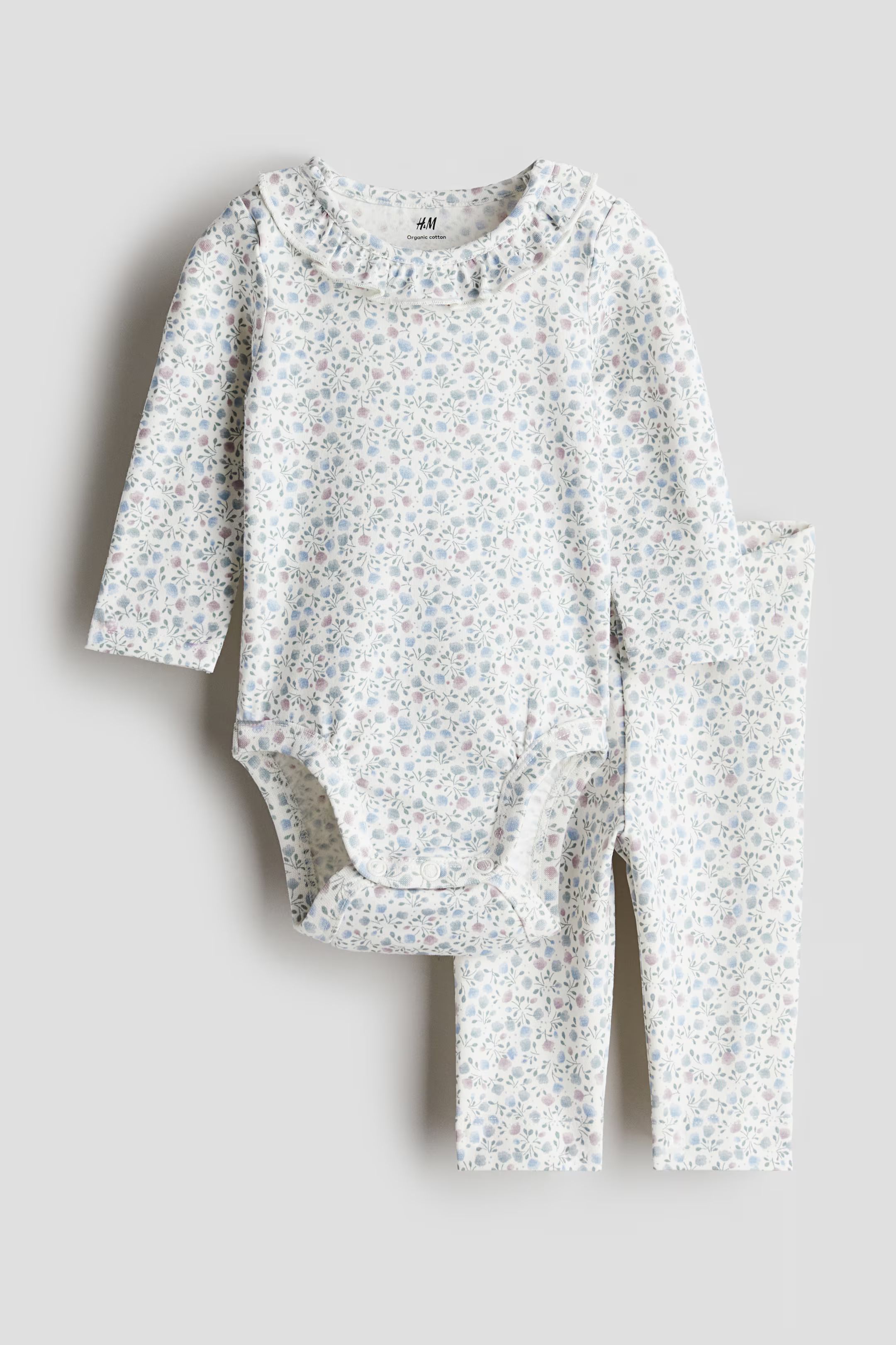 Zweiteiler aus Baumwolljersey - Rundausschnitt - Langarm - Hellblau/Geblümt - Kids | H&M AT | H&M (DE, AT, CH, NL, FI)