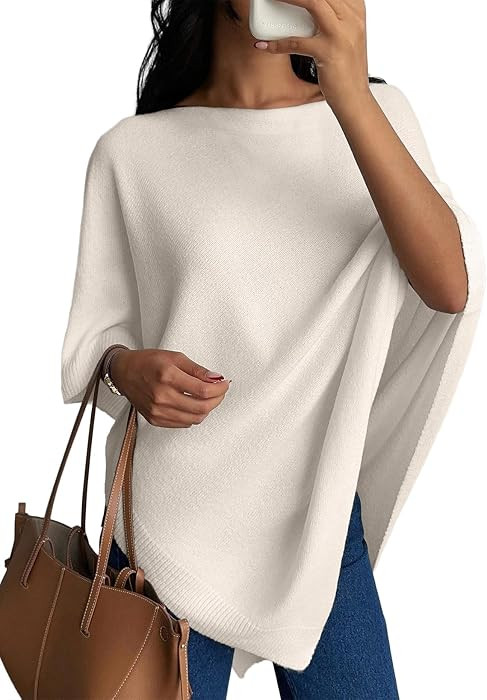 SHEWIN Womens Sweaters Elegant Knit Poncho Lightweight Asymmetry Shawl Wraps Fall Outfits for Wom... | Amazon (US)