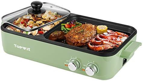 Topwit Electric Grill with Hot Pot, 2 in 1 Indoor Non-Stick Electric Hot Pot and Griddle for Korean  | Amazon (US)