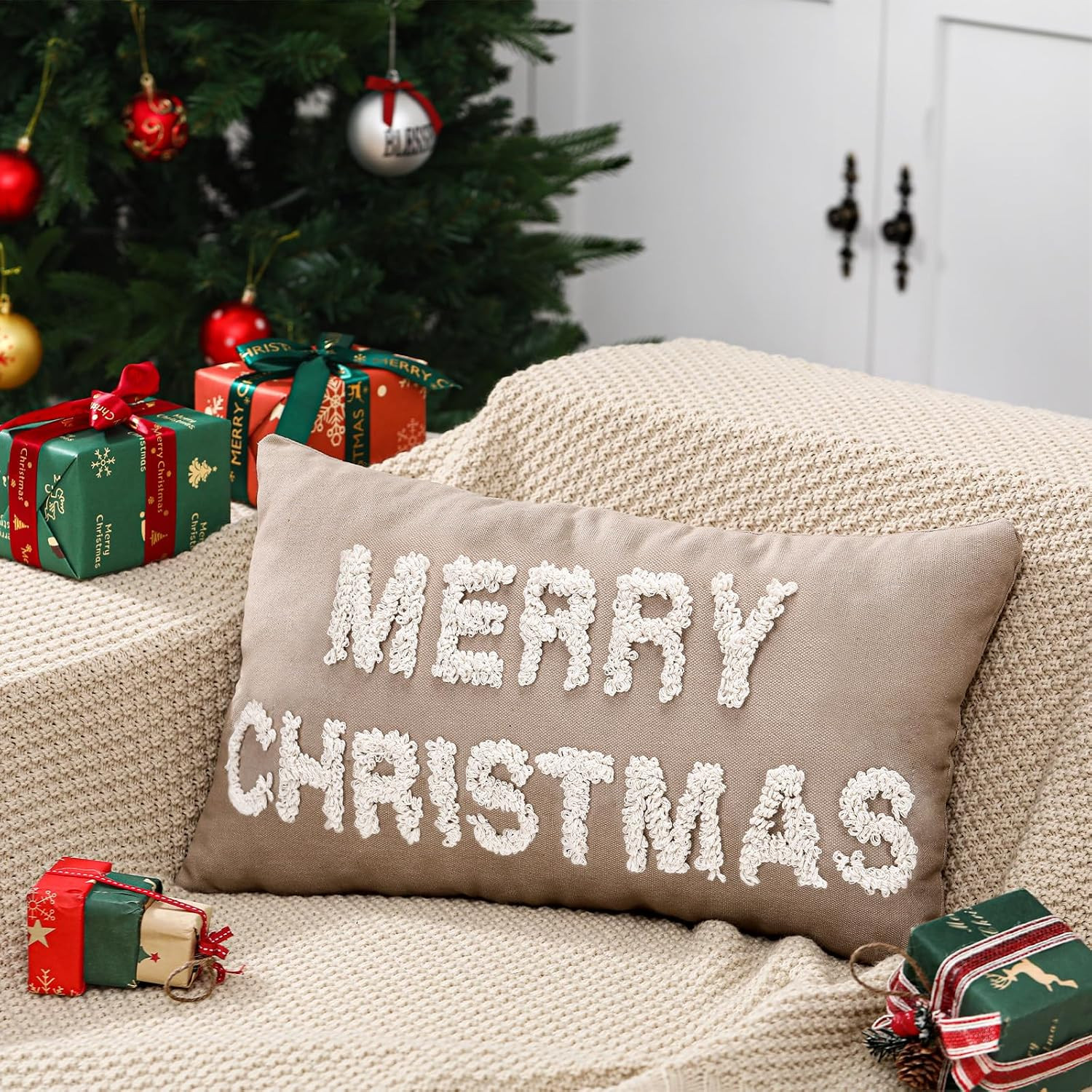 Mixweer Christmas Pillow Cover 12 x 20 in Embroidered Brown,Merry Christmas | Amazon (US)