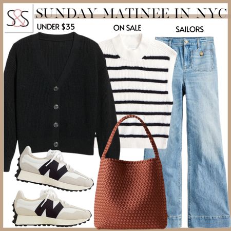 Closet staples for spring! Sailor jeans and a cardigan sweater go great with new balance sneakers!

#LTKSeasonal #LTKover40 #LTKfindsunder50