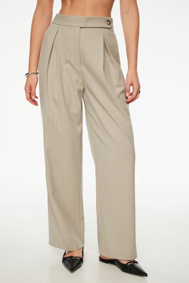 Pleated Pinstripe Wide Leg Pants | Dynamite Clothing