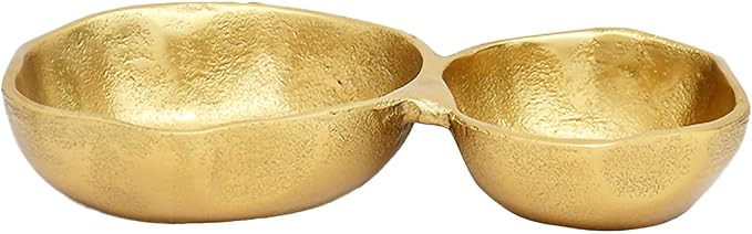 Sculptural Abstract Trinket Dish Decorative Candy Nut Serving Bowl 8 Inch Aluminum Gold With 2 Di... | Amazon (US)