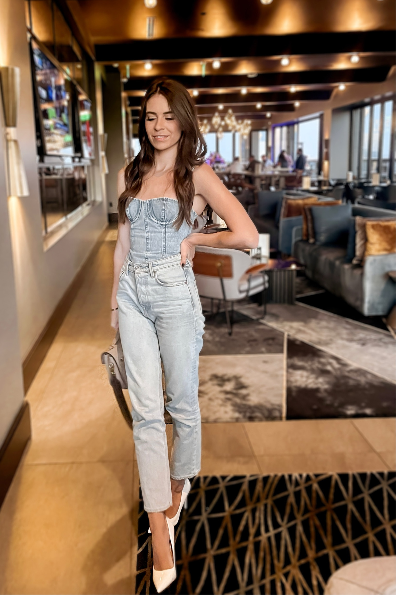 Date night outfit, GRLFRND jeans, straight leg jeans, denim corset, denim on denim, white heels, LV bag, Louis Vuitton pouchette metis, fall outfits, fall fashion, jeans, boots, fall wedding guest, fall dress 

#LTKstyletip #LTKitbag #LTKshoecrush