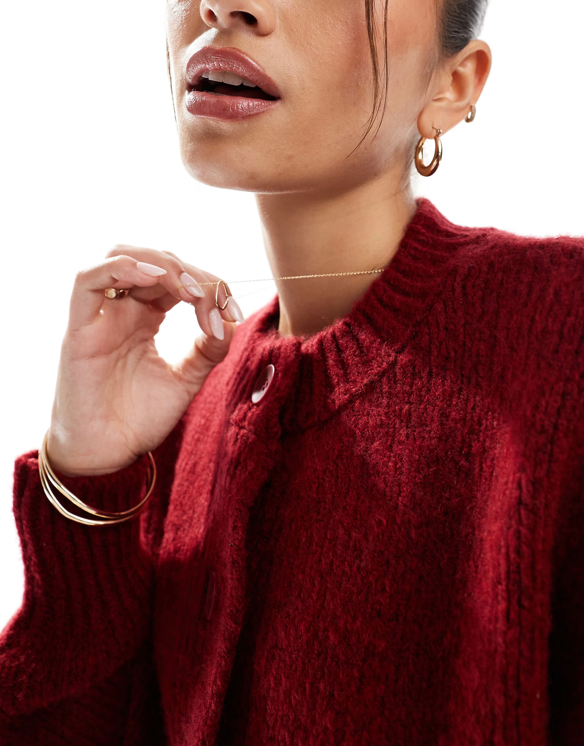 ASOS DESIGN crew neck loose knit cardigan in burgundy | ASOS | ASOS (Global)