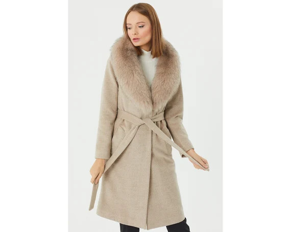 Fur Collar Woman Coat, Coat With Fox Fur Shawl Collar | Etsy (US)