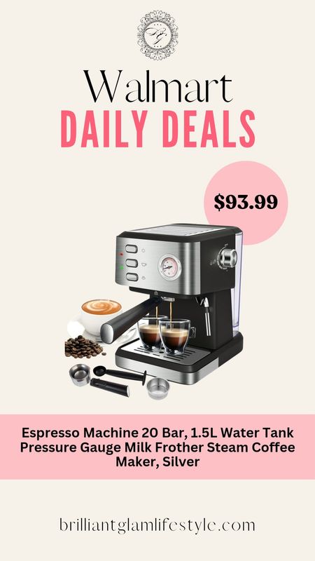 Flash Deals from Walmart - Espresso Machine 20 Bar, 1.5L Water Tank Pressure Gauge Milk Frother Steam Coffee Maker, Silver #Walmart #FlashDeals #Sale 

#LTKhome #LTKsalealert #LTKU