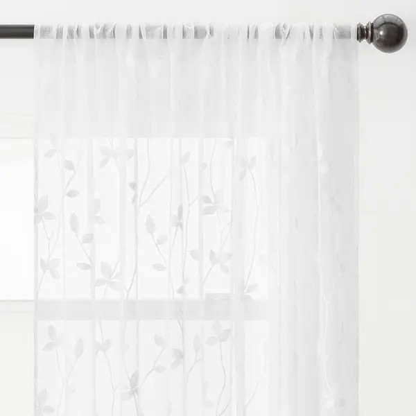 Chanasya Embroidered Vine Kitchen Bedroom Sheer Window Curtain Panel Pair (Set of 2) - Bed Bath &... | Bed Bath & Beyond