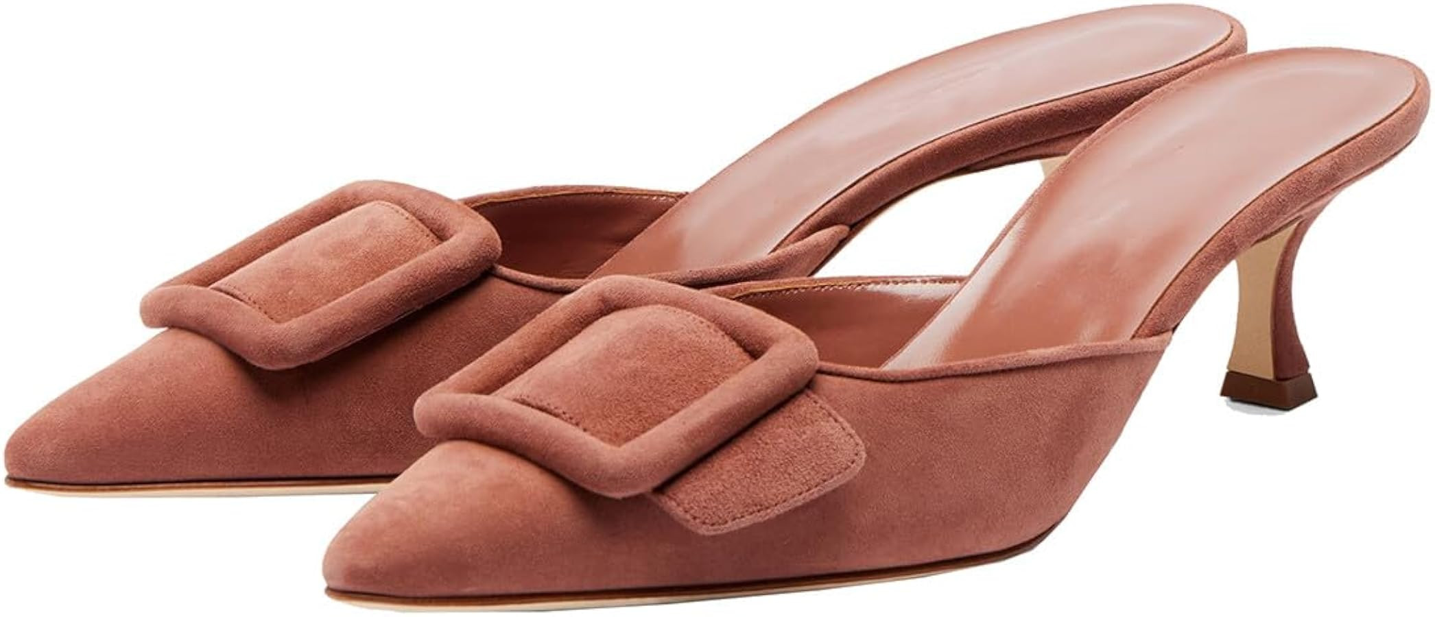 Mules for Women,Axellion Women's Buckle Heeled Mules Pointed Toe Kitten Heels Suede Slip On Backl... | Amazon (US)