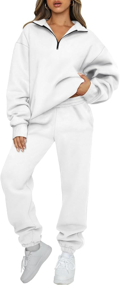 AUTOMET Women's Sweatsuits 2 Piece Outfits Long Sleeve Half Zip Pullover and Baggy Sweatpants wit... | Amazon (US)
